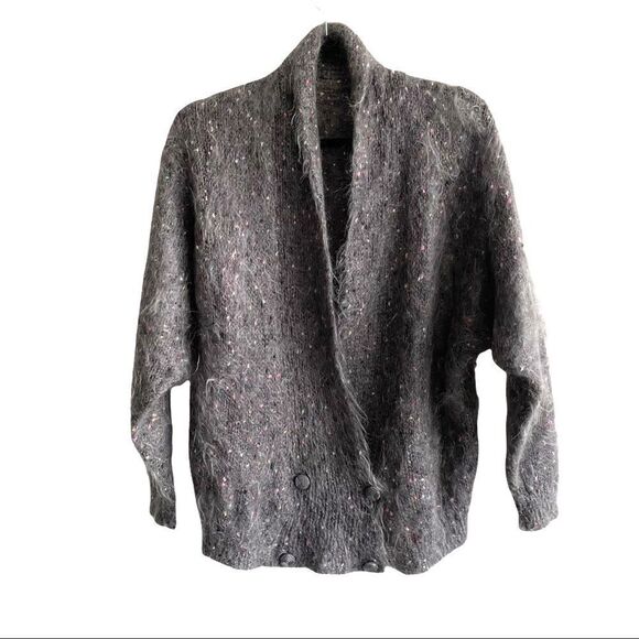 Handmade Chunky Knit Shawl Collar Cardigan Sweater Grey L - Picture 5 of 8